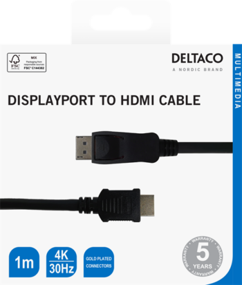 Cavo Deltaco Displayport(M) a HDMI 1Mt