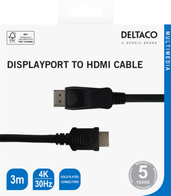 Cavo Deltaco Displayport(M) a HDMI 3Mt