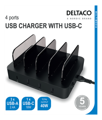 Multicaricatore Deltaco Usb 4 porte QC 5V/4A