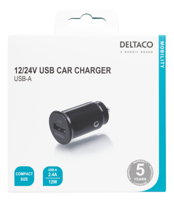 Caricatore Deltaco da auto 1x USB 2,4A