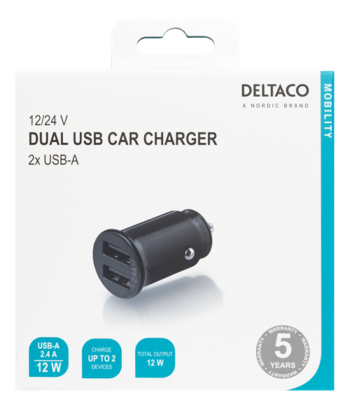 Caricatore Deltaco da auto 2x USB 2,4A