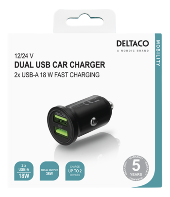 Caricatore Deltaco da auto 2x USB 3A QC