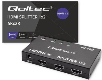 Splitter HDMI, 1 in a 2 out, 4K, nero